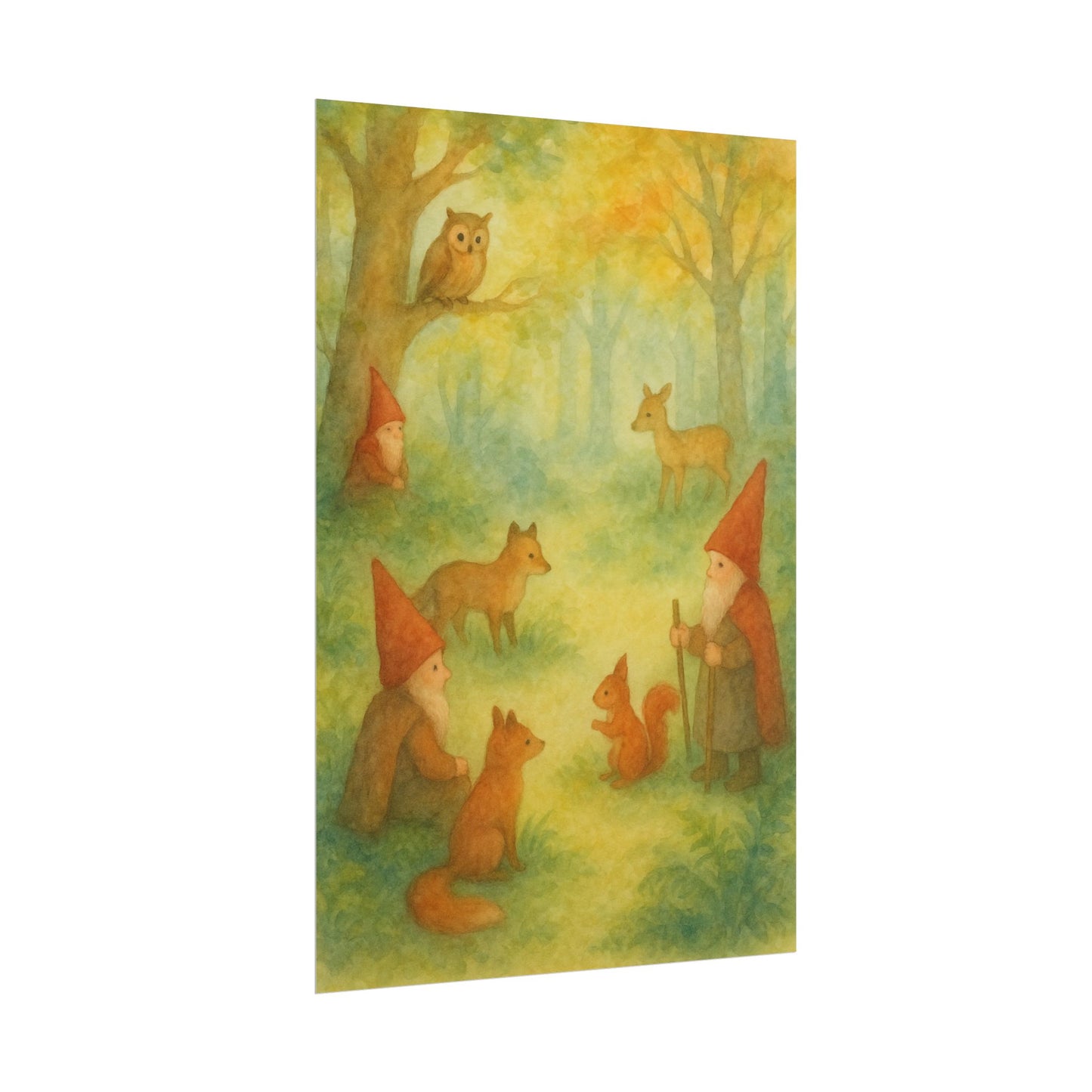 Woodland Gnomes and Friends Watercolor Poster