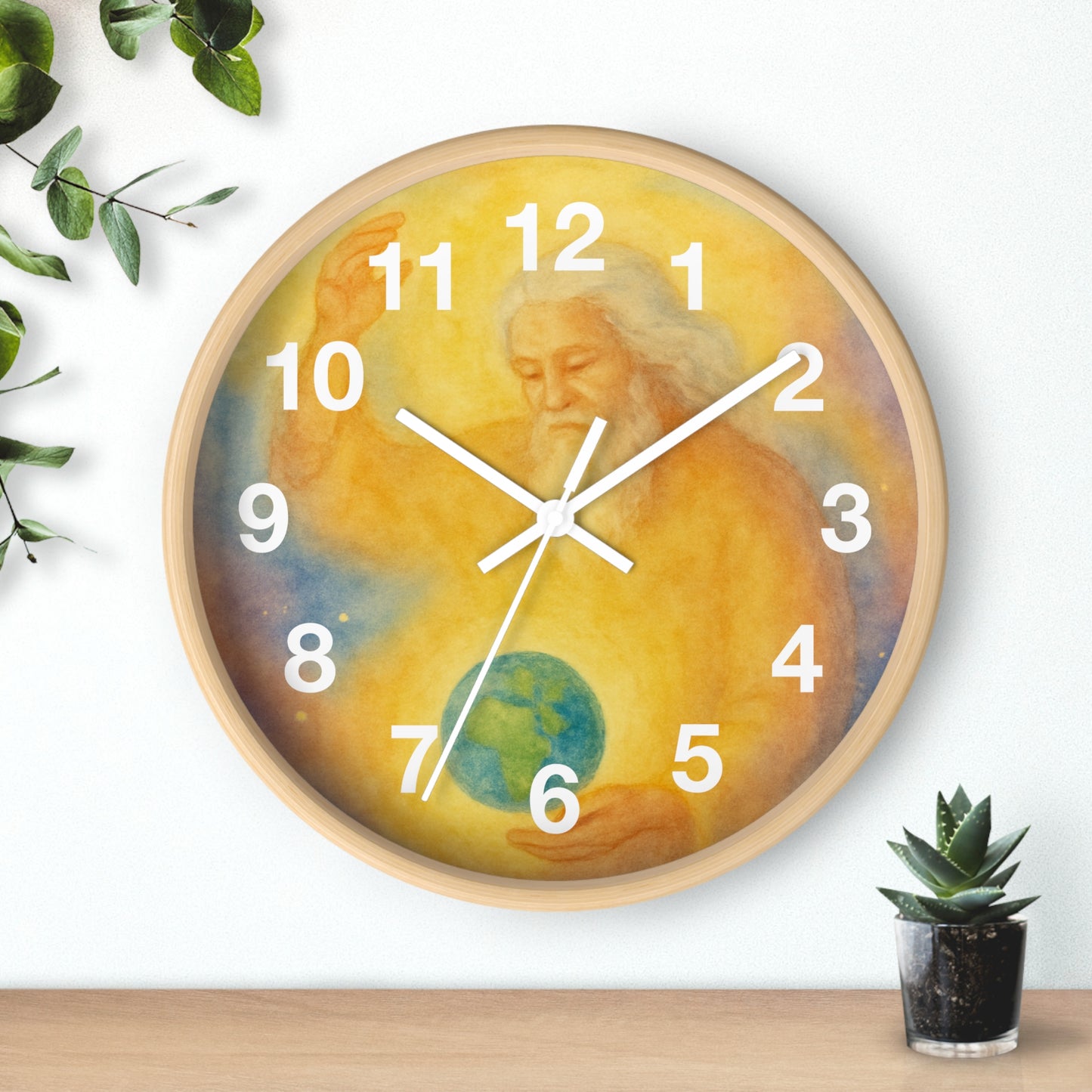 Watercolor “God Created Earth” Clock
