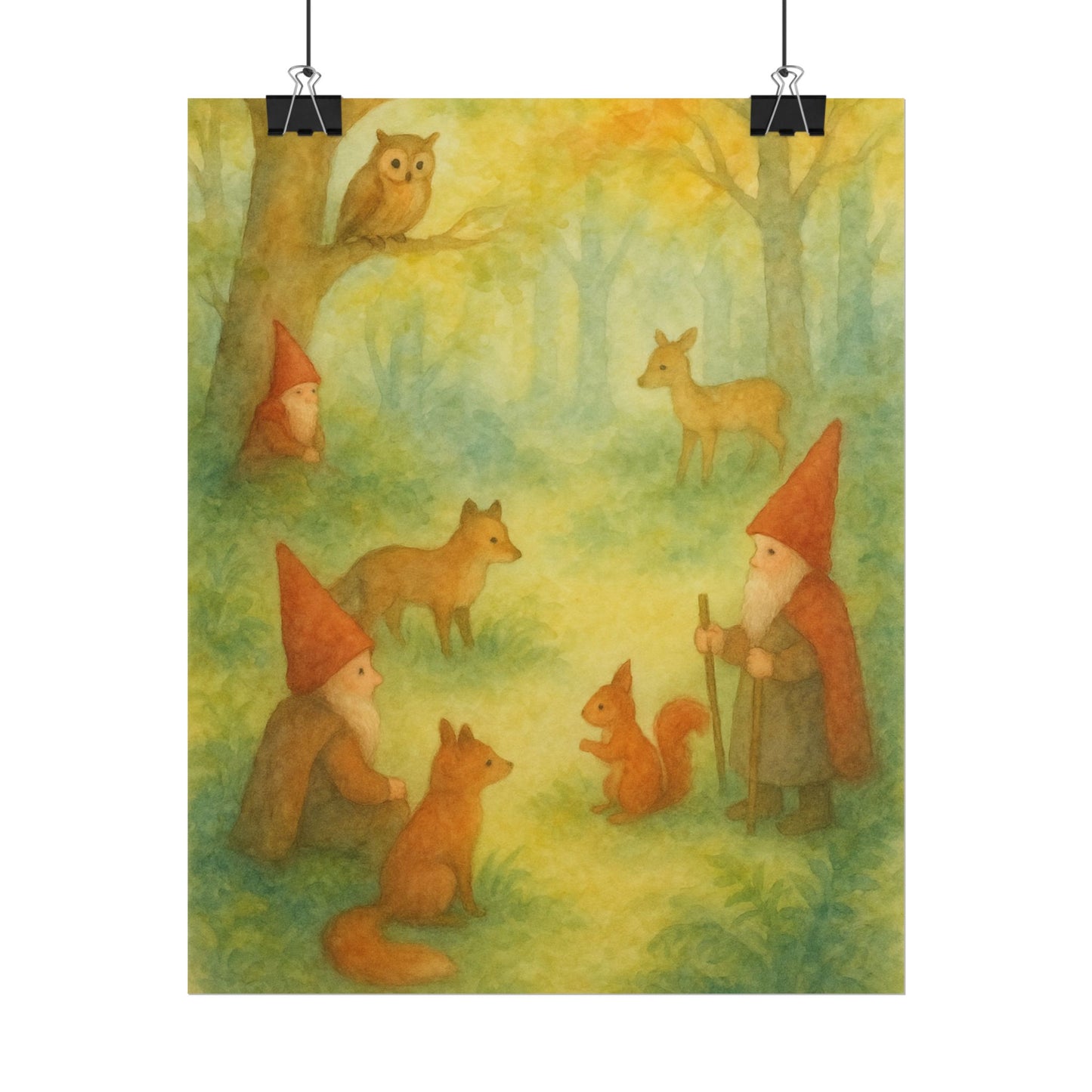 Woodland Gnomes and Friends Watercolor Poster