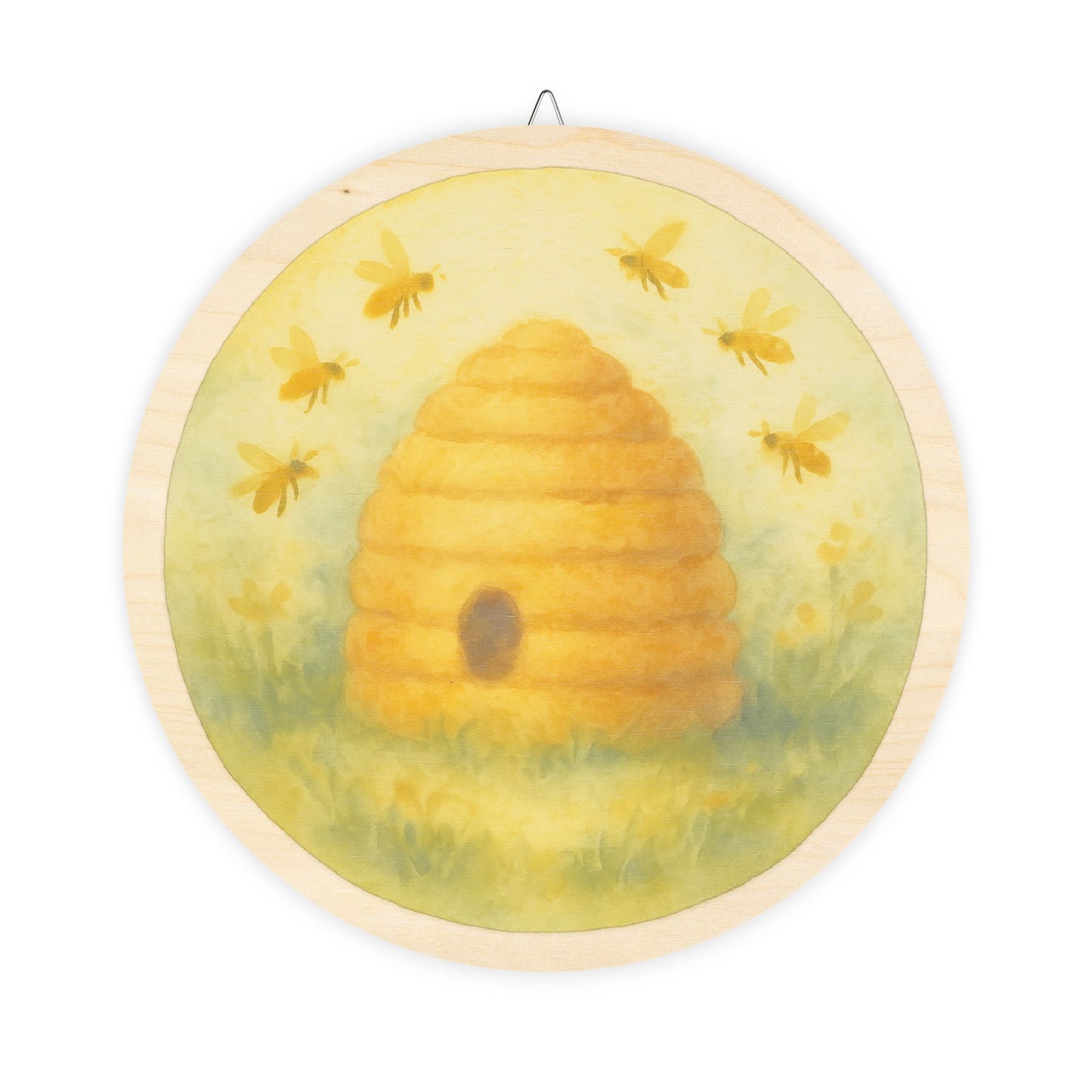 Golden Beehive Round Wood Sign