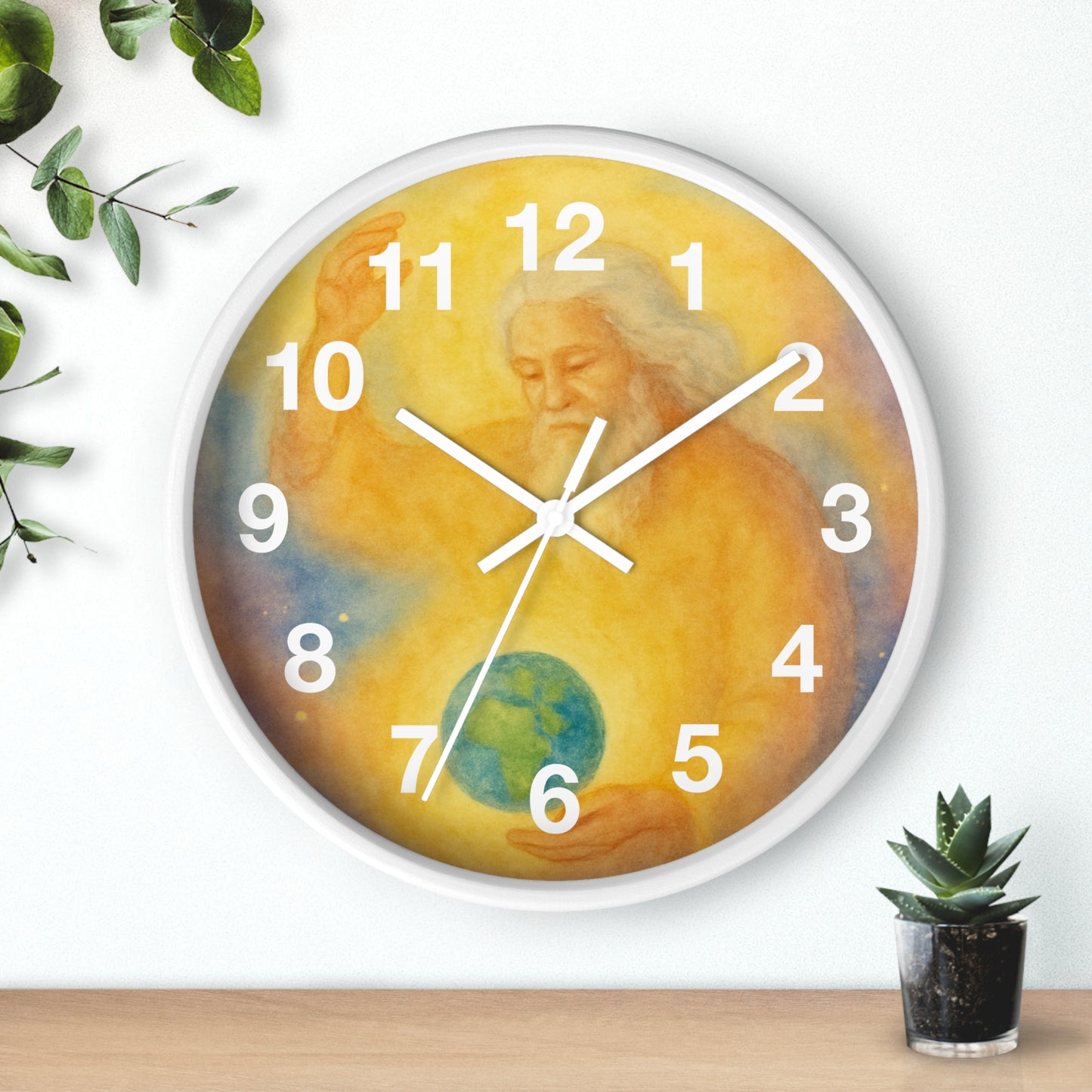 Watercolor “God Created Earth” Clock