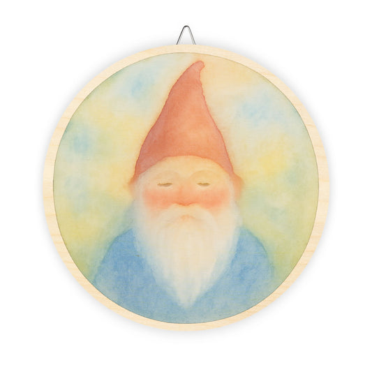 Peaceful Woodland Gnome Round Wood Sign