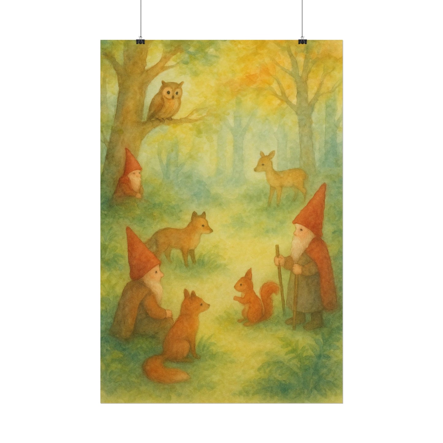 Woodland Gnomes and Friends Watercolor Poster