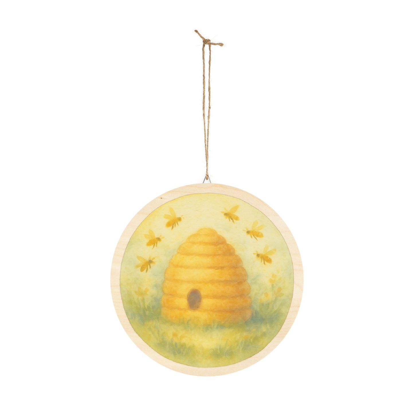 Golden Beehive Round Wood Sign