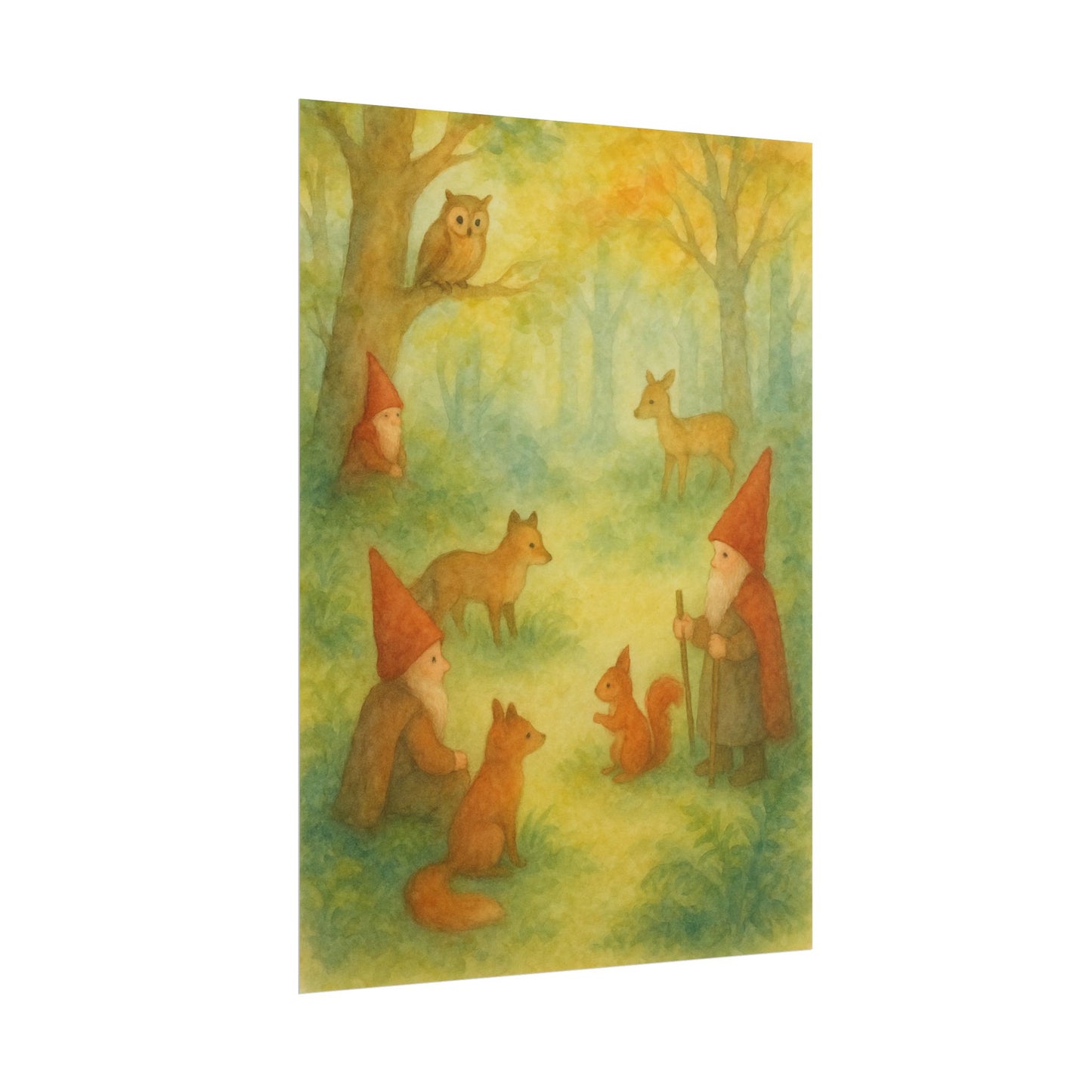 Woodland Gnomes and Friends Watercolor Poster