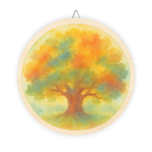 Grand Autumn Oak Tree Round Wood Sign