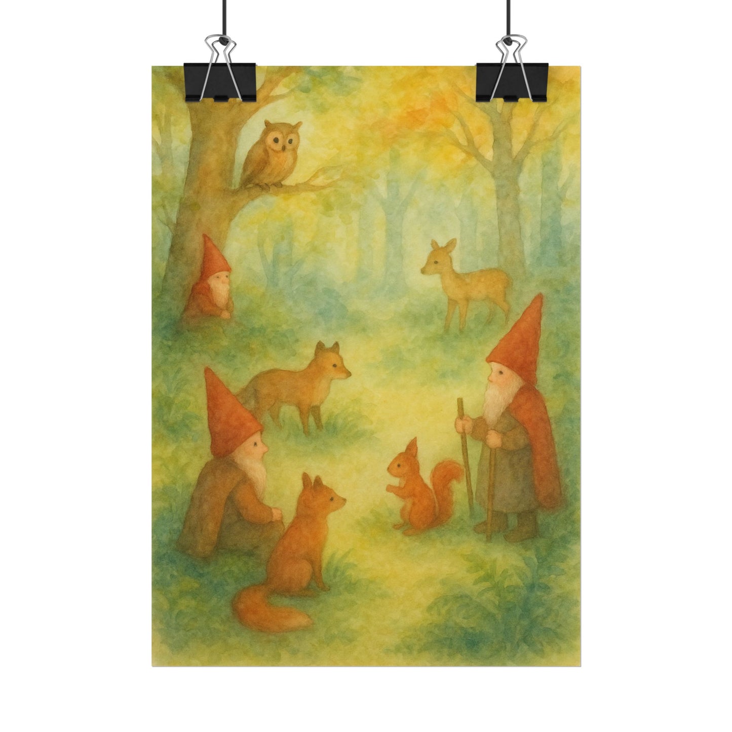 Woodland Gnomes and Friends Watercolor Poster