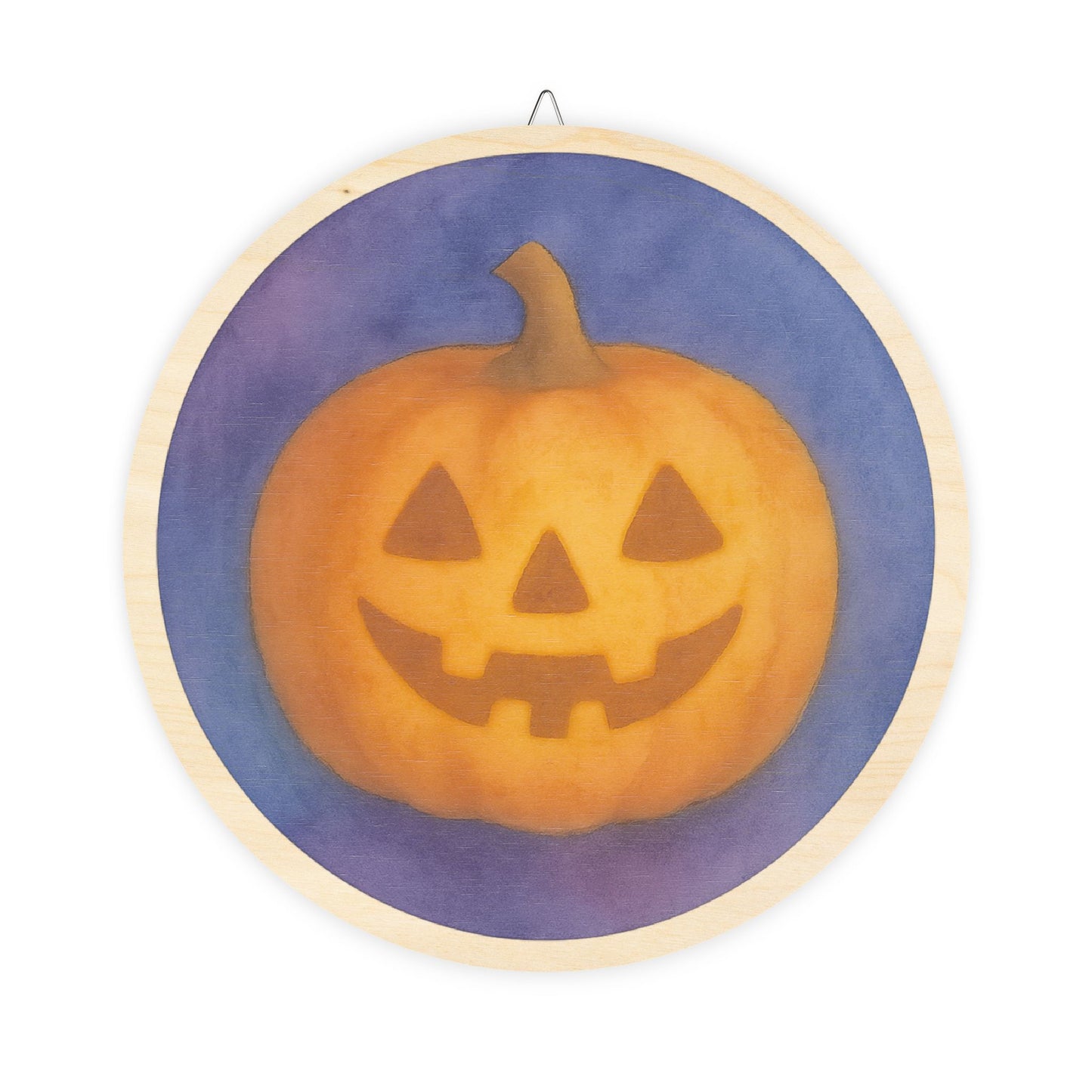 Watercolor Jack-o’-Lantern Round Wood Sign