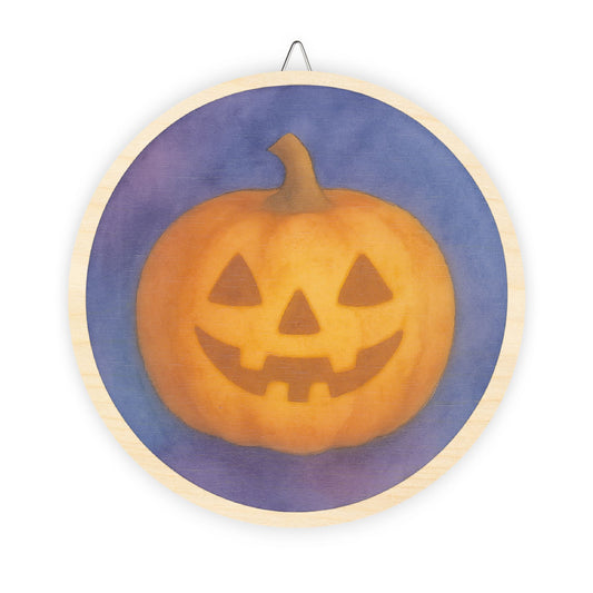 Watercolor Jack-o’-Lantern Round Wood Sign