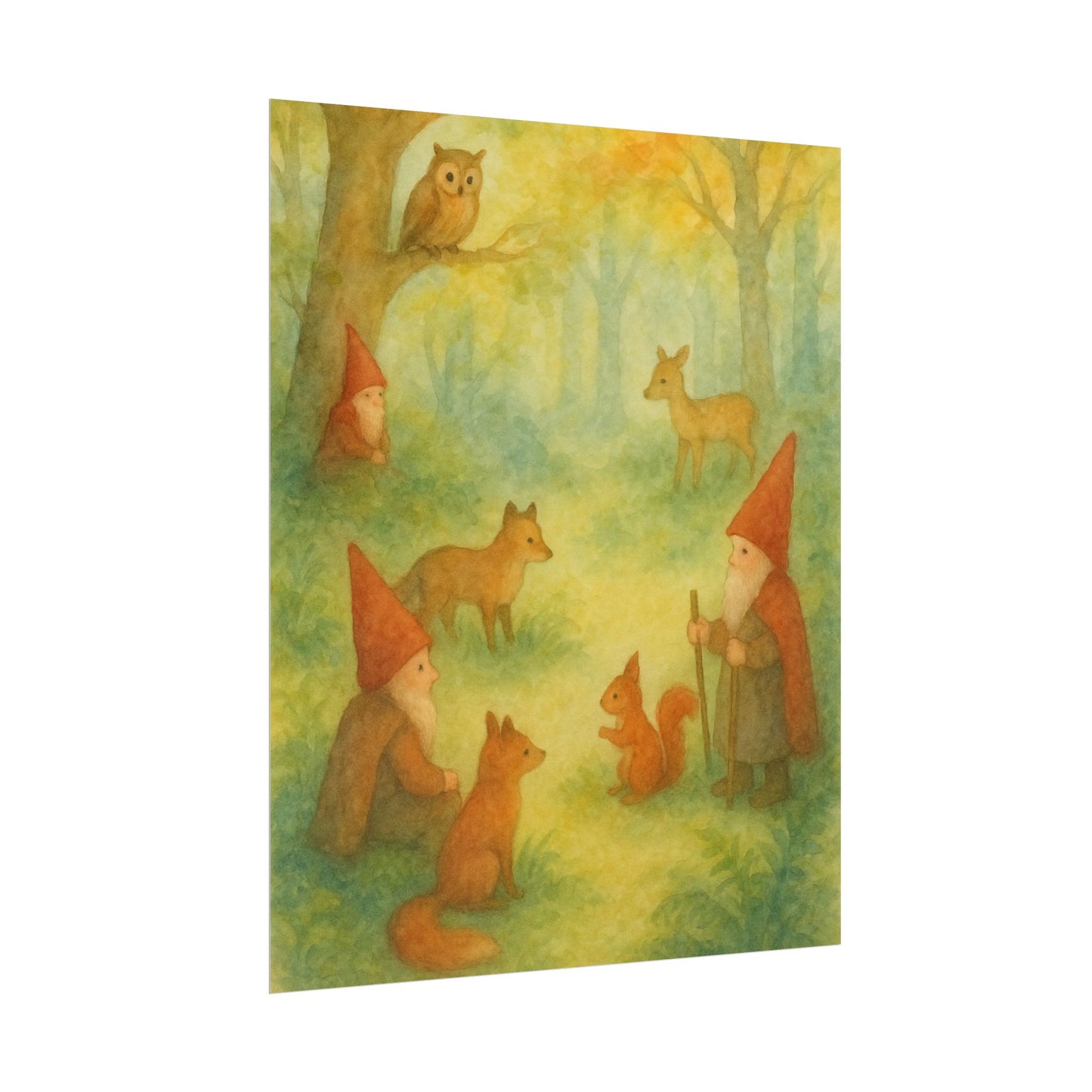 Woodland Gnomes and Friends Watercolor Poster
