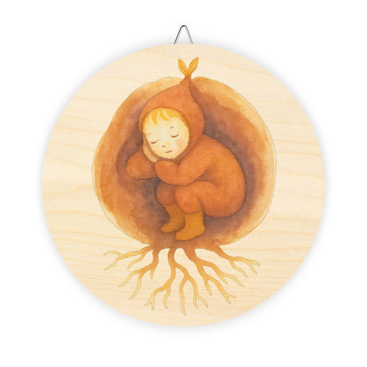 The Root Child Slumbers Round Wood Sign