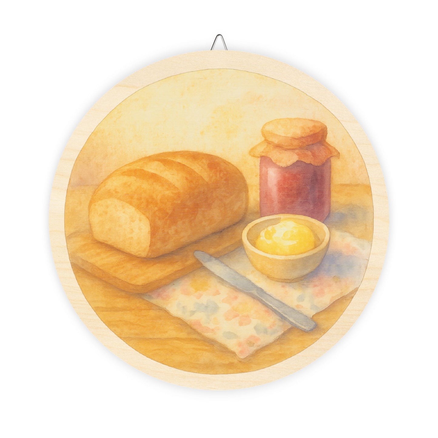 Watercolor Bread and Butter Round Wood Sign