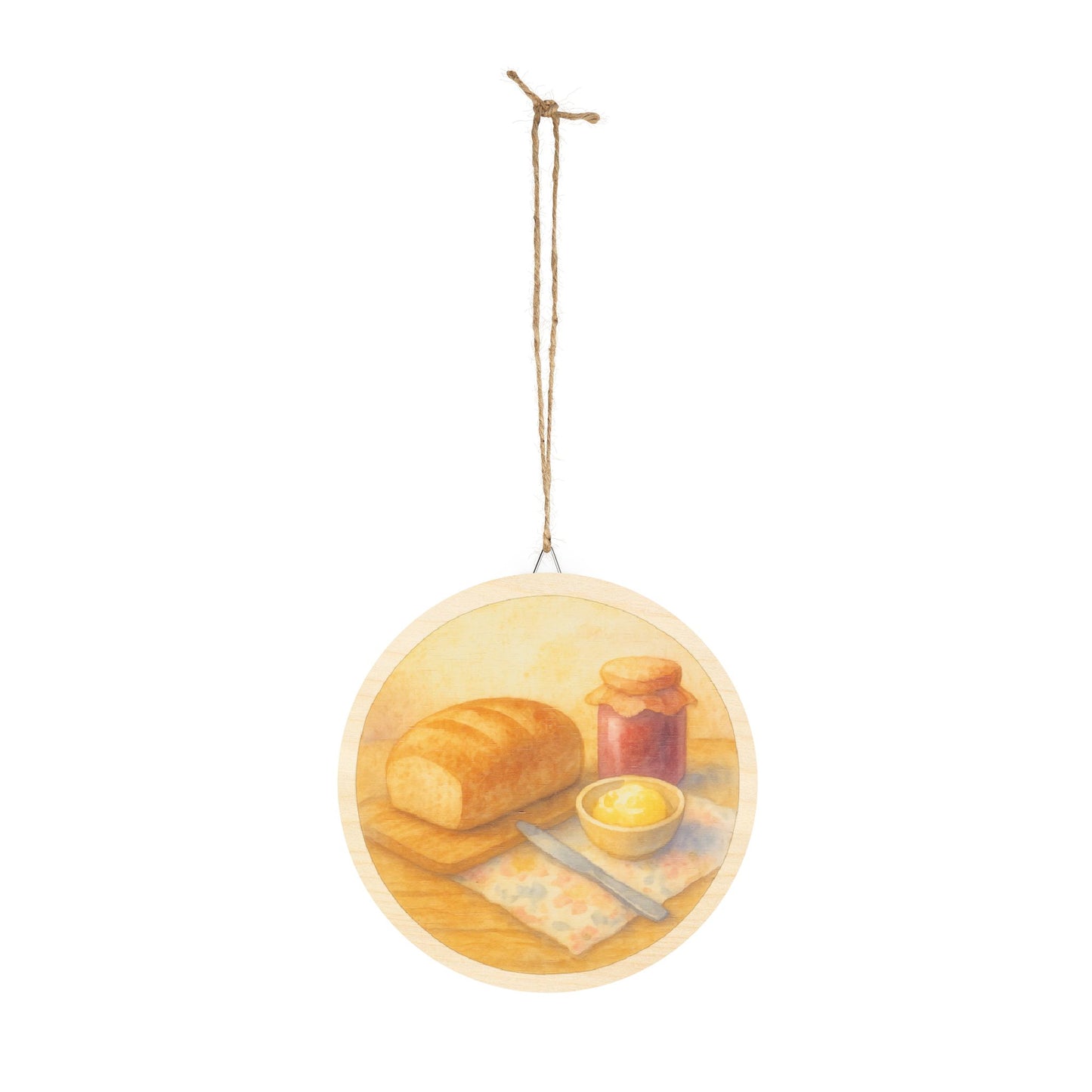 Watercolor Bread and Butter Round Wood Sign