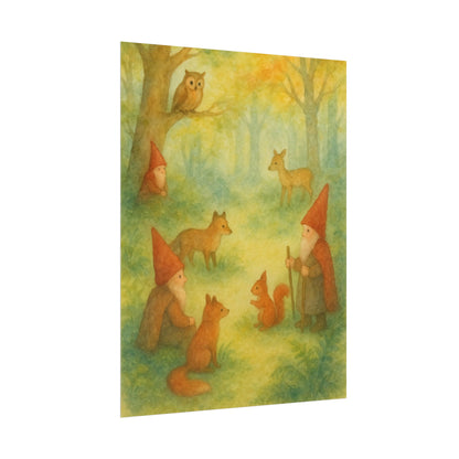 Woodland Gnomes and Friends Watercolor Poster