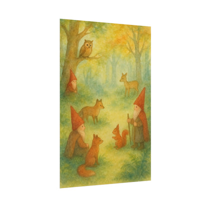 Woodland Gnomes and Friends Watercolor Poster
