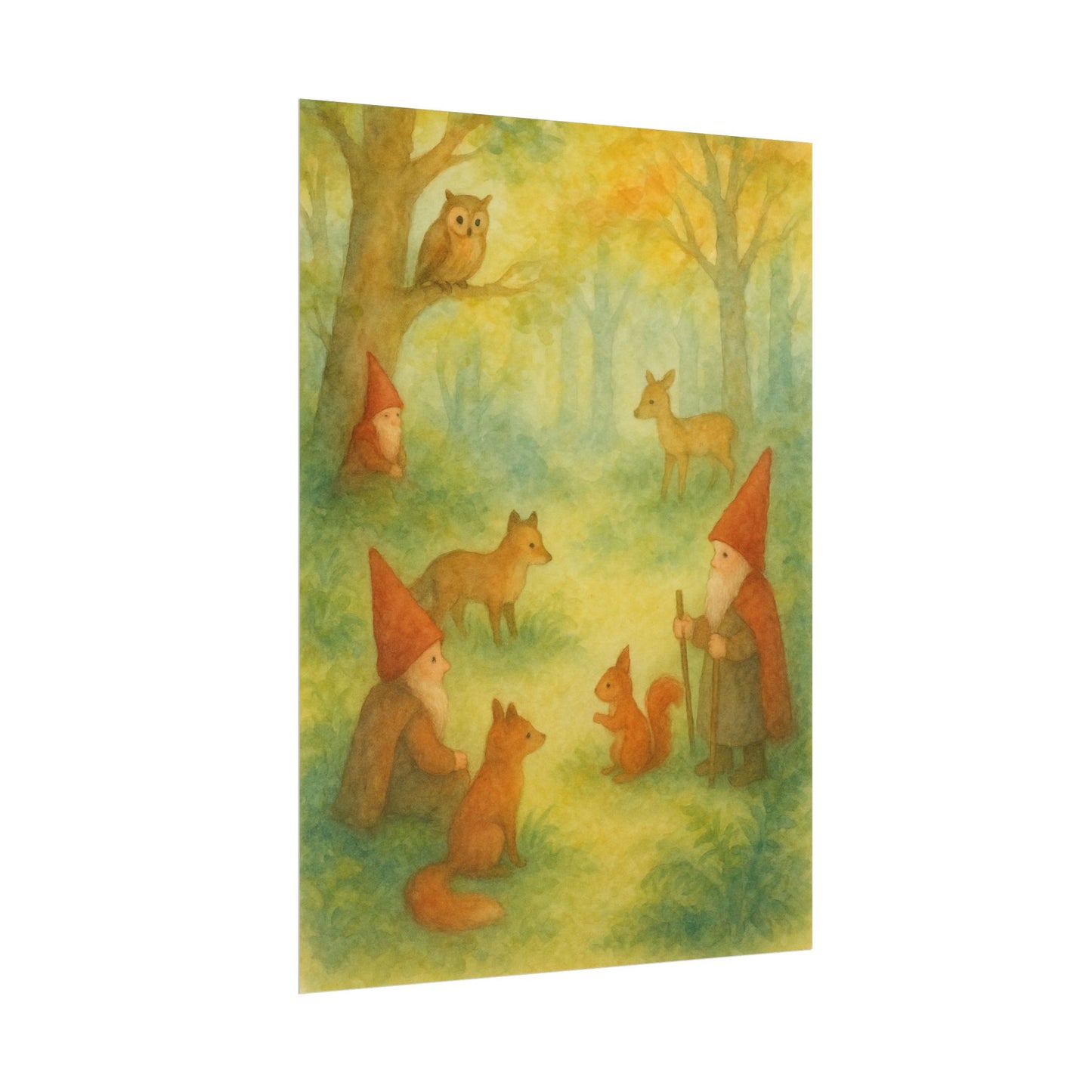 Woodland Gnomes and Friends Watercolor Poster