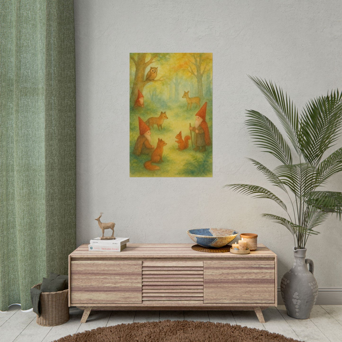 Woodland Gnomes and Friends Watercolor Poster