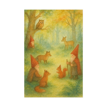 Woodland Gnomes and Friends Watercolor Poster