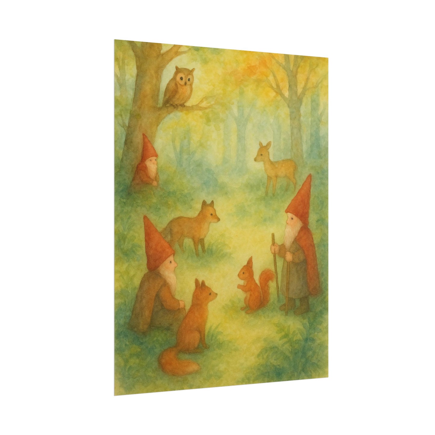 Woodland Gnomes and Friends Watercolor Poster
