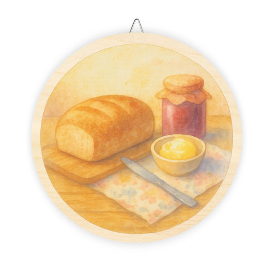 Watercolor Bread and Butter Round Wood Sign