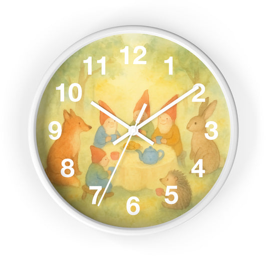 Waldorf Classroom Gnome Tea Party Clock, waldorf art decor, decoration for waldorf classroom, gift for waldorf teacher, waldorf homeschool