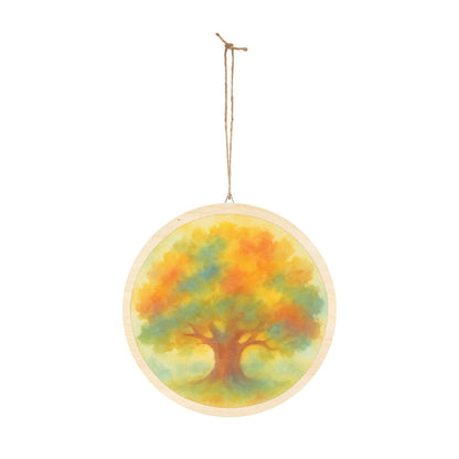 Grand Autumn Oak Tree Round Wood Sign