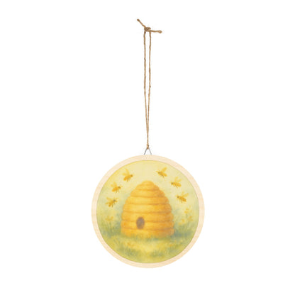 Golden Beehive Round Wood Sign