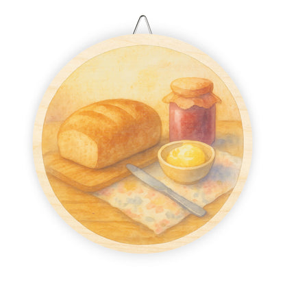 Watercolor Bread and Butter Round Wood Sign