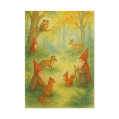 Woodland Gnomes and Friends Watercolor Poster