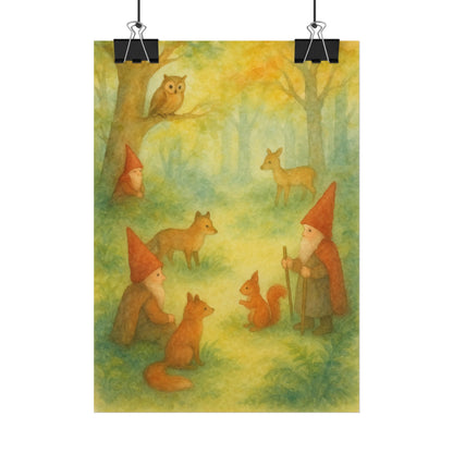Woodland Gnomes and Friends Watercolor Poster