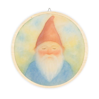 Peaceful Woodland Gnome Round Wood Sign