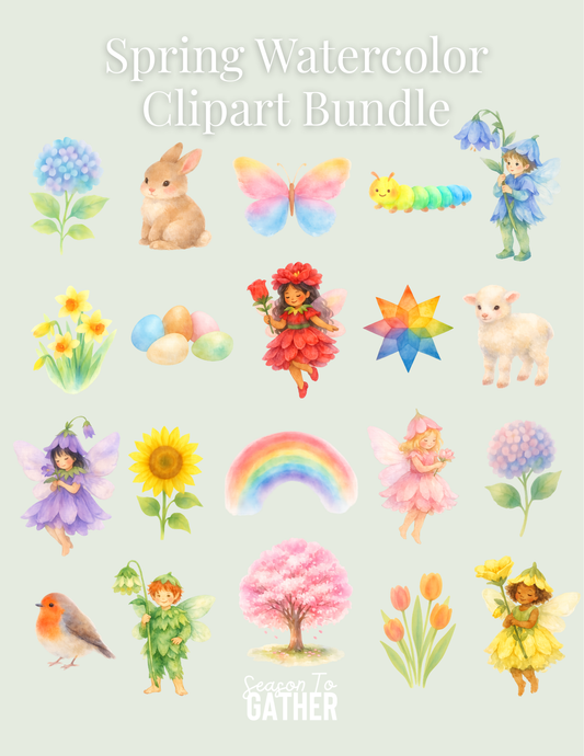 Spring Watercolor Clipart Bundle | 20 PNG Images